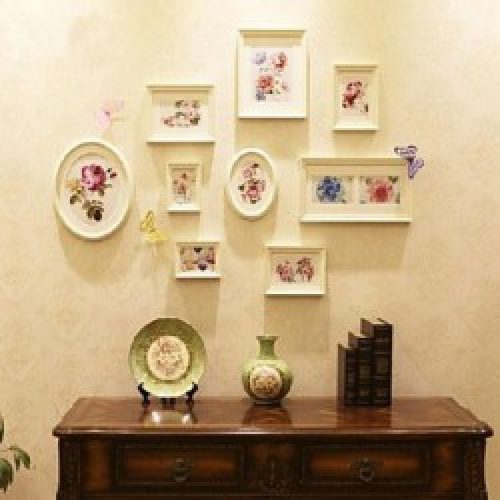 Ensemble de 9 cadres photos de style rustique en bois blanc