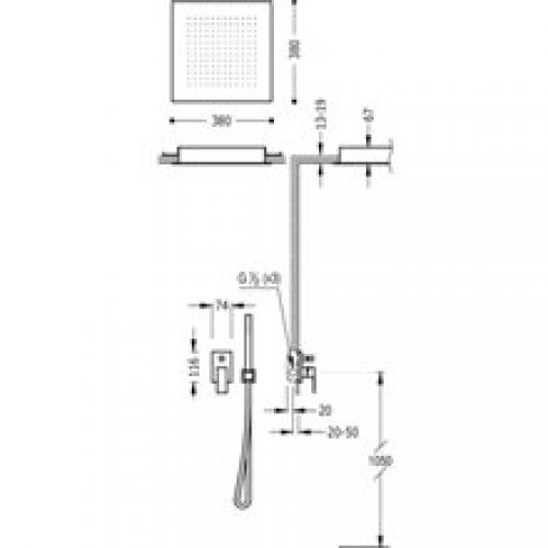 Ensemble de douche plafond 2 voies CUADRO-TRES