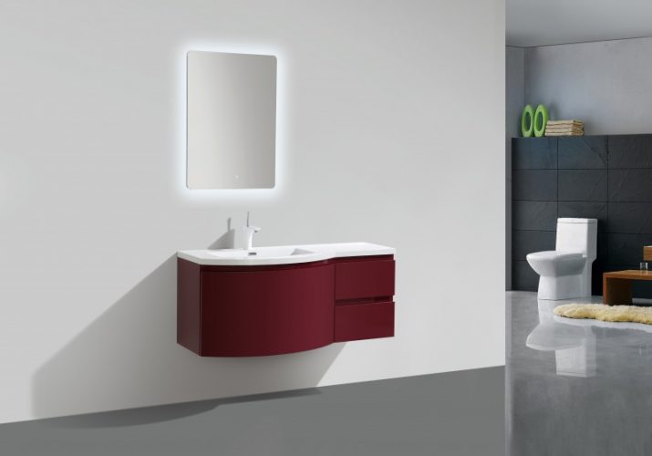 Ensemble de meubles de salle de bain LAURANCE 1200, bordeaux brillant – forme légèrement arrondie