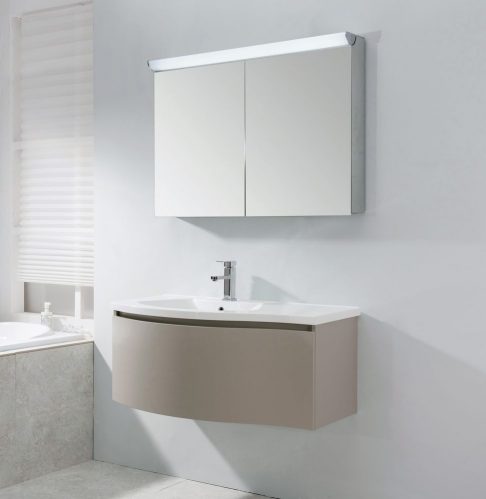 Ensemble de meubles et accessoires pour la salle de bains LENA 1000 taupe mat – miroir en option