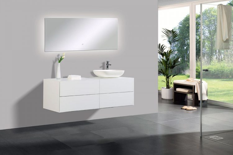 Ensemble de salle de bain Milou 1400 blanc mat – miroir et vasque en option