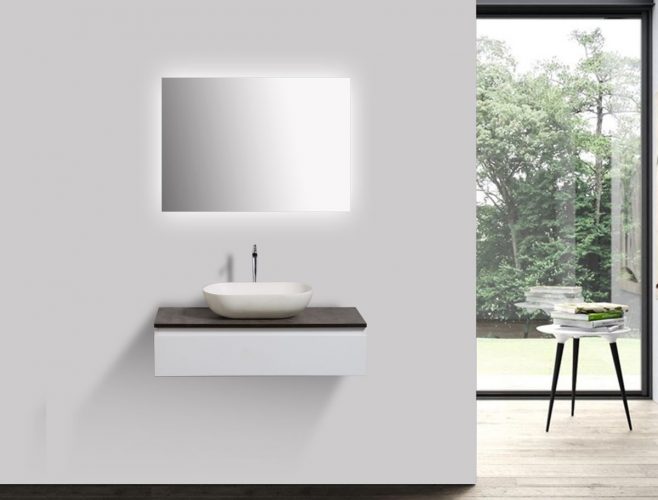 Ensemble de salle de bain Vision 800 blanc mat – miroir et vasque en option