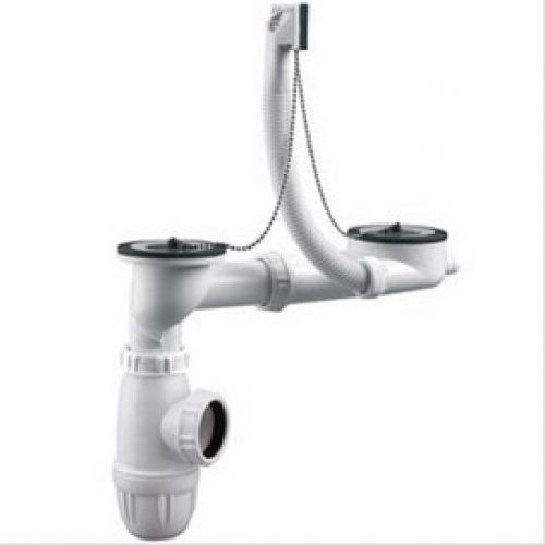 Ensemble en plastique blanc pour éviers inox 2 cuves