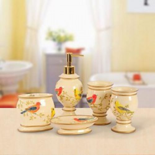 Ensemble moderne d&rsquo;accessoires de bain en polyrésine en style de jardin ( 5 pièces )