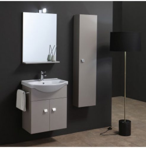 ENSEMBLE PETIT MEUBLE 56 CM ET COLONNE SUSPENDUE 31CM TAUPE