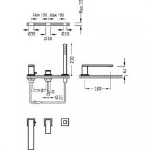 Ensemble pour baignoire Acier TRES CUADRO 18cm