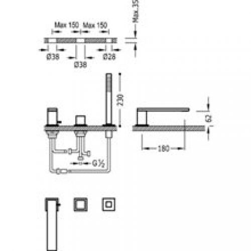 Ensemble pour baignoire CUB CUADRO TRES 18cm