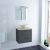 Ensemble Salle De Bains Meuble Ginko Gris Plan De Toilette Chene Clair Ikoro Vasque Bol Miroir Et Eclairage L60 X H57 X P40 Cm