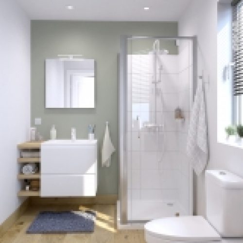Ensemble Salle De Bains Meuble Ipoma Blanc Mat Plan Vasque Resine Miroir Et Eclairage L605 X H585 X P405 Cm
