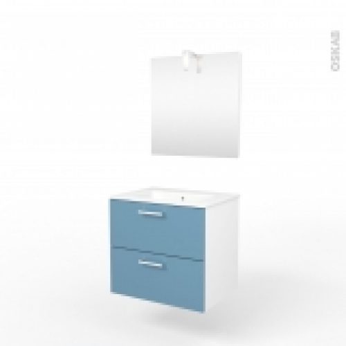Ensemble Salle De Bains Meuble Milo Bleu Plan Vasque Ceramique Miroir Et Eclairage L615 X P46 X H565 Cm