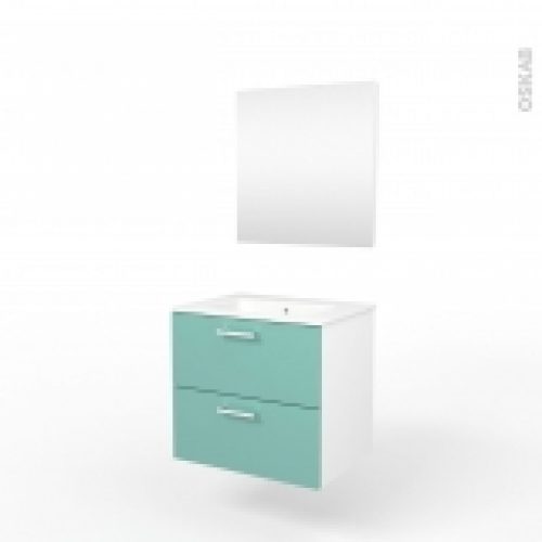 Ensemble Salle De Bains Meuble Milo Vert D Eau Plan Vasque Ceramique Miroir L615 X P46 X H565 Cm
