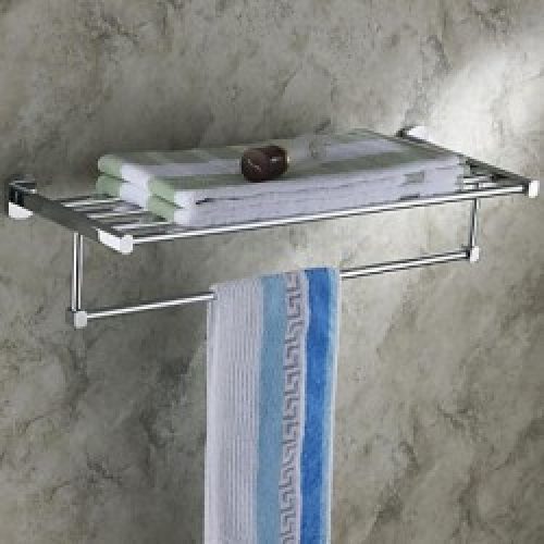 Etagère avec porte-serviettes en laiton chromé