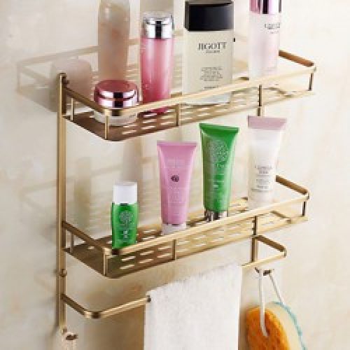 Etagère classique pour salles de bain en laiton antique et avec fixation murale