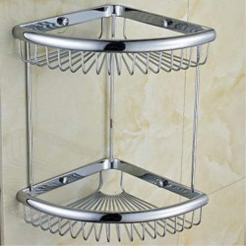 Etagère contemporaine à double couche en laiton chromé