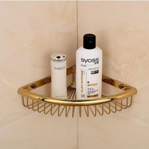 Etagère de coin pour salle de bain en laiton doré