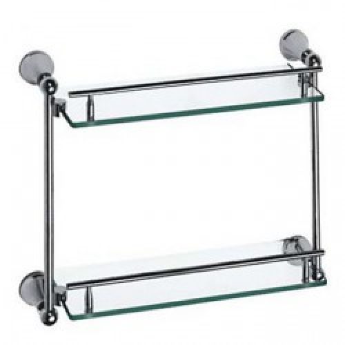 Etagère double couches en verre et laiton chromé