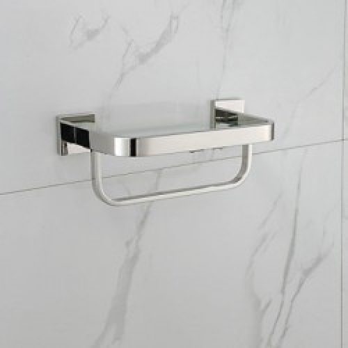 Etagère et sèche-serviettes contemporain en inox poli miroir