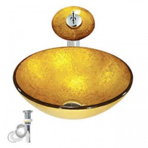 Evier avec robinet cascade en verre trempé doré en décoration
