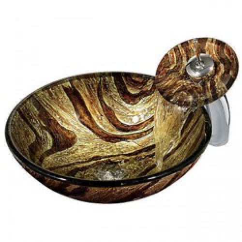 Evier avec robinet cascade en verre trempé marron argent