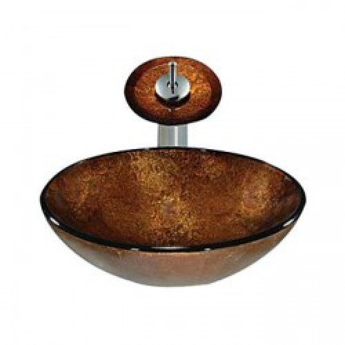 Evier avec robinet cascade en verre trempé marron doré