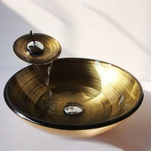 Evier avec robinet cascade en verre trempé spirale d’or