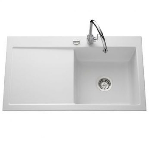 Evier céramique blanc mat Systemceram CLEYA 1 grand bac – égouttoir gauche