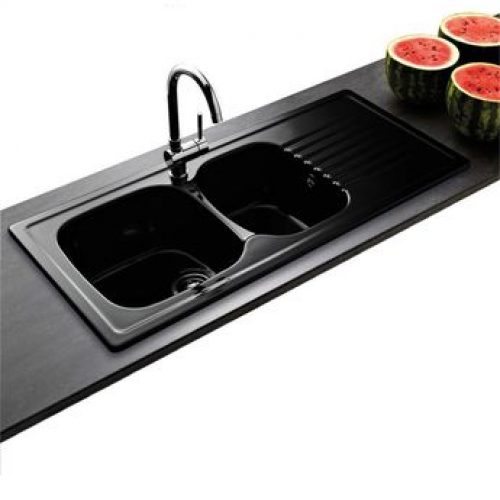 Evier céramique noir brillant Villeroy & Boch TARGA 2 bacs 1 égouttoir