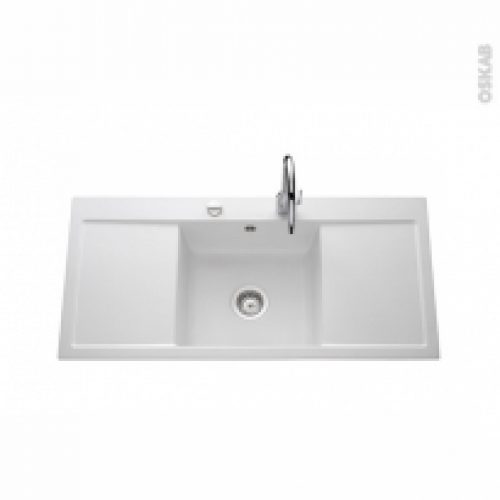 Evier De Cuisine Inari Ceramique Blanc 1 Bac 2 Egouttoirs A Encastrer