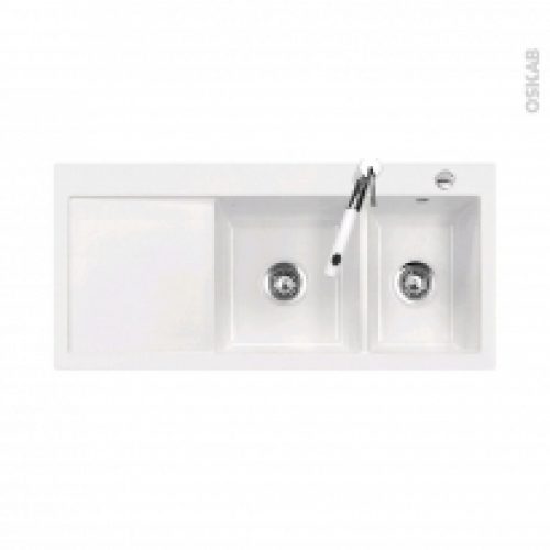 Evier De Cuisine Inari Ceramique Blanc 2 Bacs Egouttoir Gauche A Encastrer