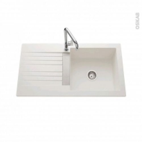 Evier De Cuisine Solaire Resine Blanc 1 Grand Bac Egouttoir A Encastrer