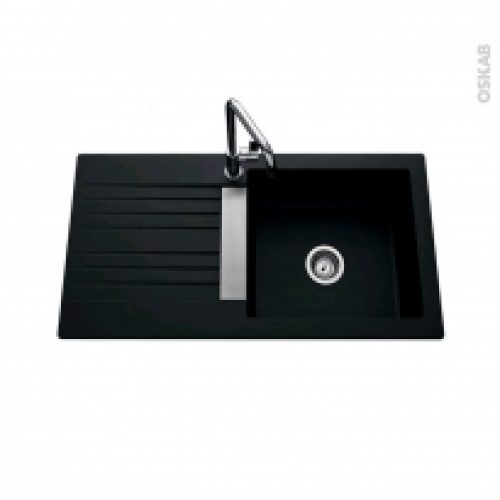 Evier De Cuisine Solaire Resine Noir 1 Grand Bac Egouttoir A Encastrer