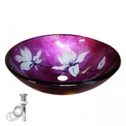 Evier en verre trempé violet à motif fleurs