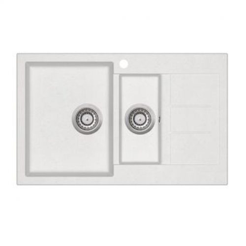 Evier granit blanc Aquasanita TESIS 1 bac 1/2 bac – 1 petit égouttoir