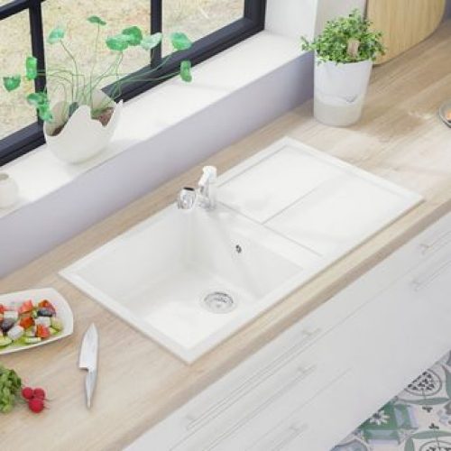 Evier granit blanc Elleci UNICO 1 grand bac 1 égouttoir