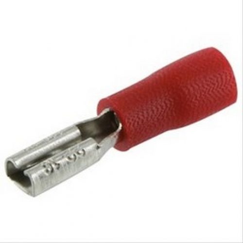 Fiche femelle pré-isolée rouge section 0,5 à 1,5mm², Ø6,35mm ext. vendu par 10