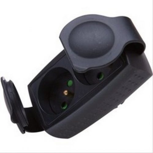 Fiche multiprises caoutchouc 2 sorties frontales antichoc