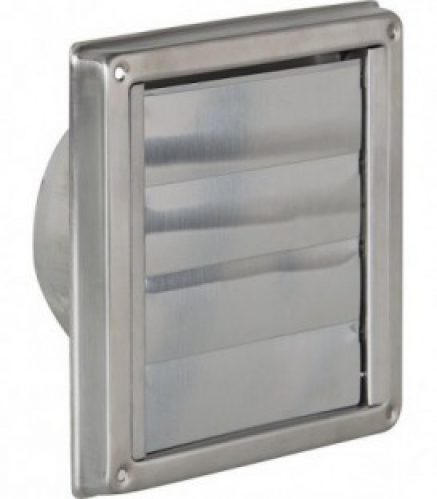 Grille d&rsquo;aération à volets mobiles V2A lamelles à fermeture automatique raccord diam 100 – dim ext 150×150 mm