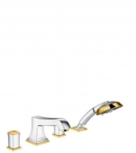 hansgrohe Metropol Classic – Robinetterie 4 trous baignoire avec 2 sorties chrome / aspect or