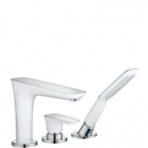 hansgrohe PuraVida – Robinetterie 3 trous baignoire avec 2 sorties chrome / blanc