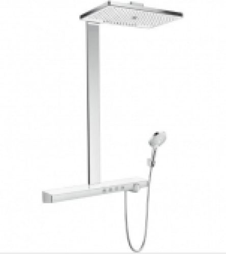 hansgrohe Rainmaker Select – Système de douche Showerpipe 460 3jet avec ShowerTablet Select EcoSmart chrome / blanc