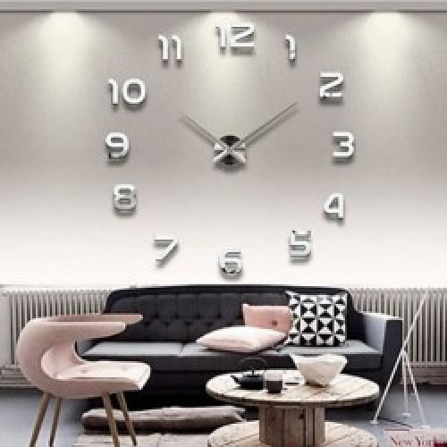 Horloge murale contemporaine avec autocollant 3D effet miroir en acrylique 41 x 13 x 10 cm