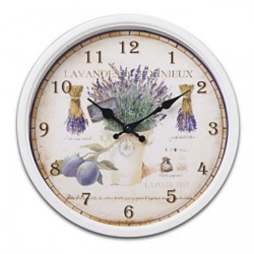 Horloge murale de style rétro à motif lavande en métal