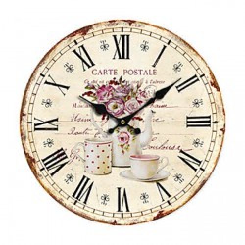 Horloge murale de style rustique à motif floral en bois beige