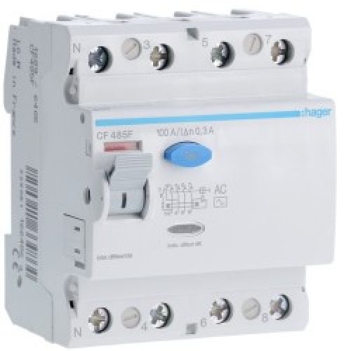 Inter dif 4P 100A 300mA AC – INTER. DIFF. TETRA.  HAGER CF485F