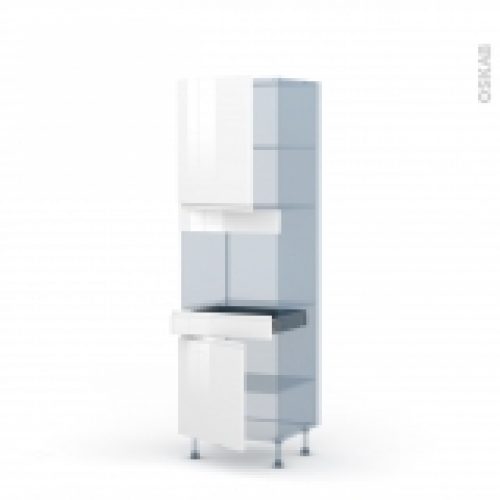 Ipoma Blanc Brillant Kit Renovation 18 Colonne Four Niche 45 N2156 2 Portes 1 Tiroir L60Xh195Xp60