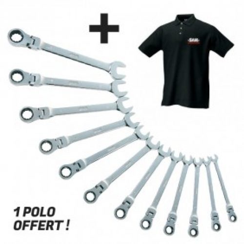 Jeu de 12 clés mixtes à cliquet tête articulée – polo offert