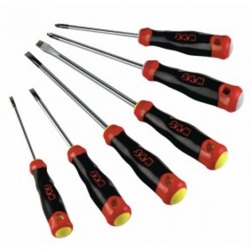 Jeu de six tournevis T-J1Z, empreinte fendue et phillips