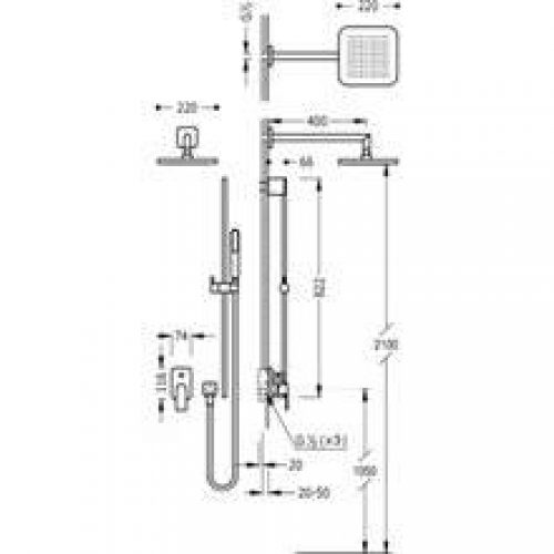 Kit de douche encastré LOFT Tres barre coulissante
