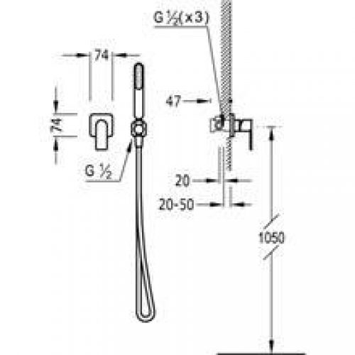 Kit de douche encastré TRES mains LOFT de douche