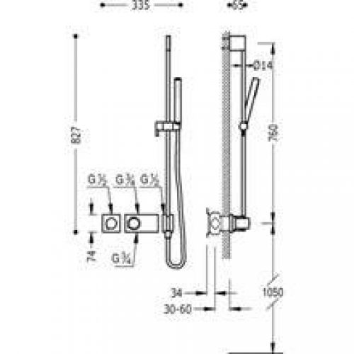 Kit de douche thermostatique 1 voie TRES BR